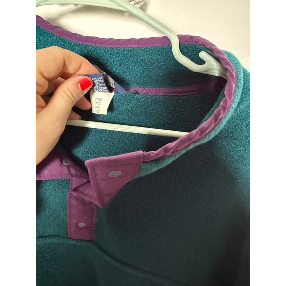 VTG Lands End Fleece Jacket L Green Polartech Quarter Snap Pullover Soft 90s - Picture 6 of 7